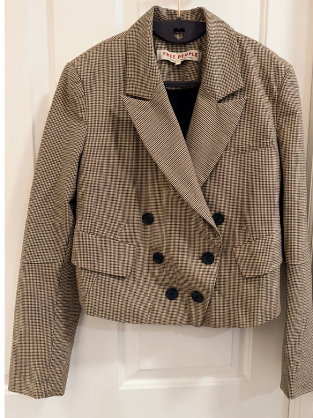 Free People Cropped Houndstooth Double-Breasted Blazer XS